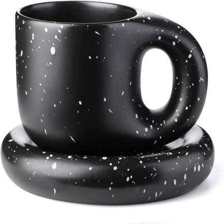 

QIBAXXYL Unique Large Coffee Mug with Fat Handle Cute and Funny 10 oz Coffee Cup & Saucer Sets for Men and Women Perfect for Latte Cappuccino Hot Chocolate and Milk Stylish Design S