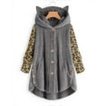 thumbnail image 1 of Verugu Winter Jackets for Women, Women's Oversized Winter Warm Coats, Women Button Plush Hooded Loose Cardigan Leopard Patchwork Coat Overcoats Outwear Coats Gray B M, 1 of 5