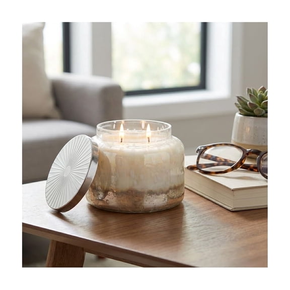 Glass Jar Scented Candle for Men and Women - Modern Decorative Small Pillar and Votive Candle for Home Display - Indoor and Outdoor Safe for Living Room, Bedroom, or Bathroom - 4", Clear & Frost