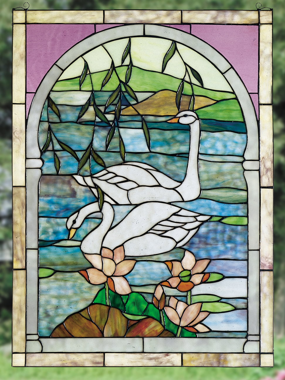 22"W X 30"H Swans Stained Glass Window