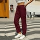 thumbnail image 5 of Pantalones informales de lino lisos para mujer con cintura elástica y cordón, 5 of 7