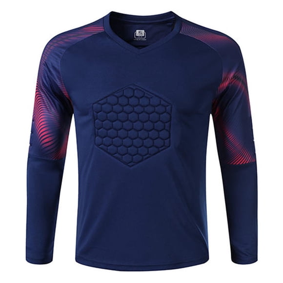 Jizyo Soccer Goalie Jersey Padded Football Shirt for Kids Long Sleeve Quick-drying Gym Workout Fitness T-shirts Navy Blue B S