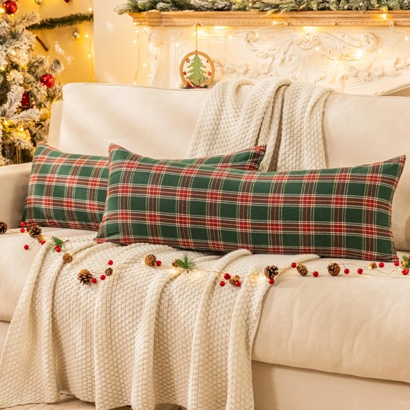 Juego de fundas de almohada navideñas a cuadros AQOTHES, 45 x 91 cm, 2 unidades