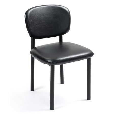Glamour Home Set of 2 Berdine Black Faux Leather Upholstered Dining Chair Black Iron Legs