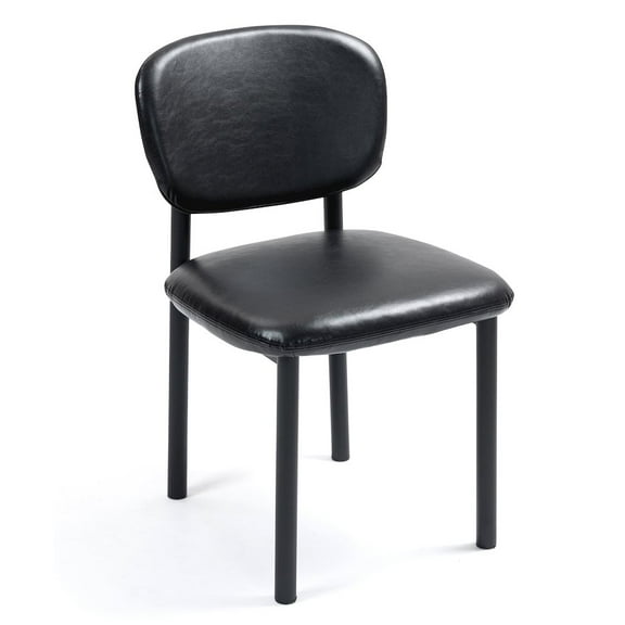 Glamour Home Set of 2 Berdine Black Faux Leather Upholstered Dining Chair Black Iron Legs