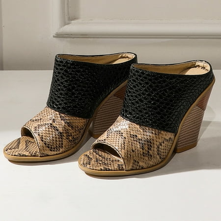

Tangnade women shoes Womens Snake Print Open Toe High Heel Beach Shoes Large Size Sandals Slippers Black 40