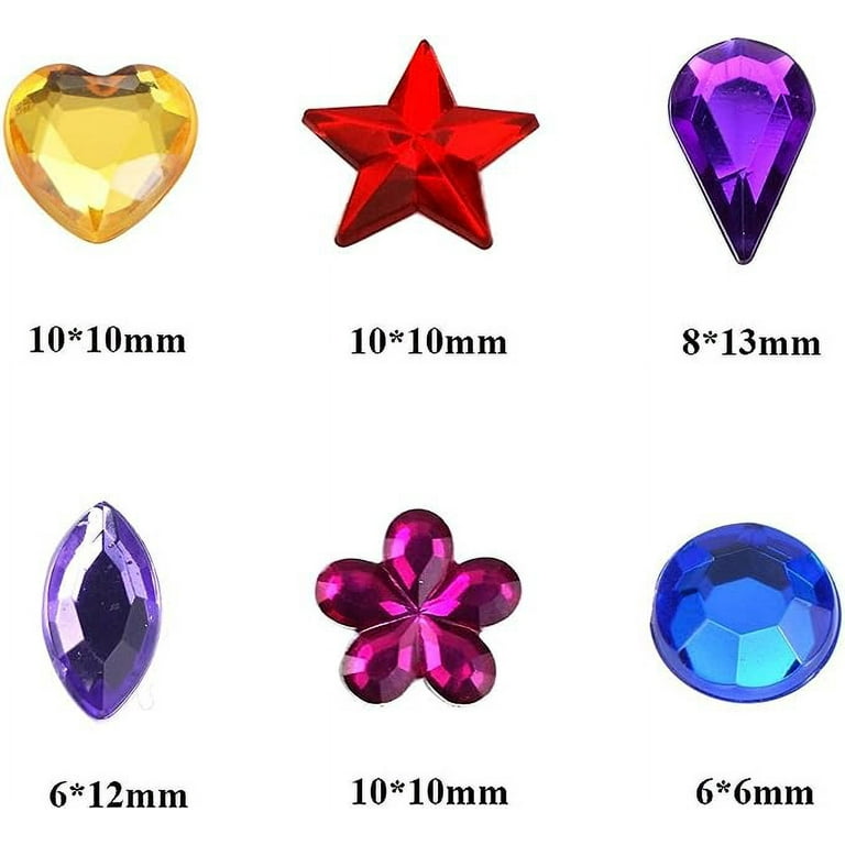 Craft Gemstone Acrylic Flatback Rhinestones Jewels for Crafting  Embellishments Gems, 6 Shapes, 6-13mm,600pcs 