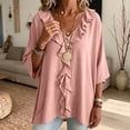 thumbnail image 7 of Setooff Solid Ruffle V Neck Loose Womens Tops, Lightweight Cotton Linen Blend 3/4 Length Sleeve Casual Trendy Womens Shirts, 7 of 7