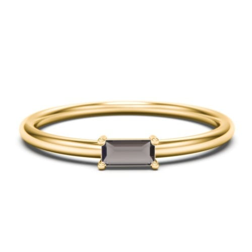 Bague Baguette Empilable Est-Ouest - Quartz Fumé (Juin)