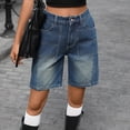 thumbnail image 5 of Idoravan Denim Shorts Women 7 Inch Jean Shorts Womens Women's Button Solid Color Pants Pocket Elastic Waist Jeans Shorts, 5 of 8