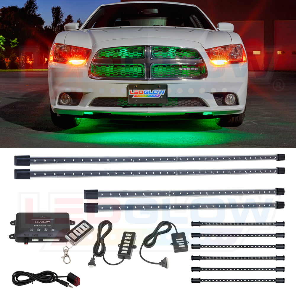 Justech 4PCS 8 Colors Car LED Neon Undercar Glow light 12V RGB Underglow Atmosphere Decorative Bar Lights Kit Strip with Sound Active and Wireless Remote Control for Car Bumper Car Interior 