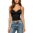 thumbnail image 6 of Noric Women's Summer Crop Tank Top Spaghetti Strap Sweetheart Neck Skinny Ruched Front Casual Sleeveless Camisole Tops, 6 of 7