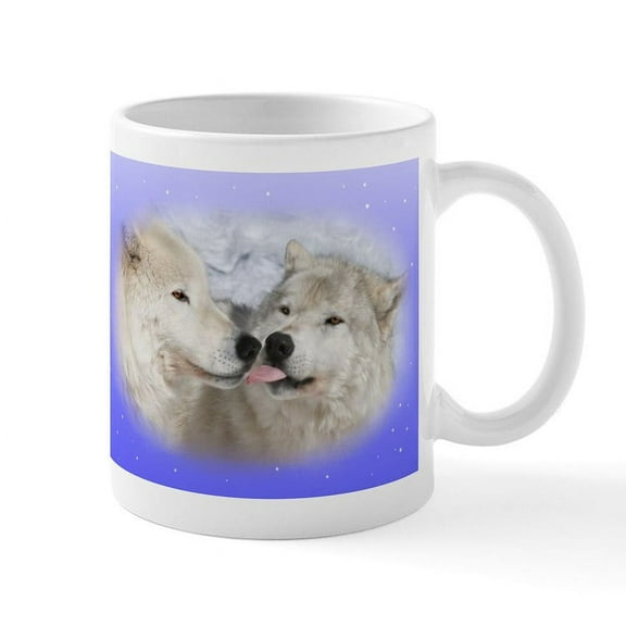 CafePress - Kissing Arctic Wolves Wolf Mug - 11 oz Ceramic Mug - Novelty Coffee Tea Cup