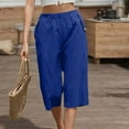 thumbnail image 4 of lmcalzta Wide Leg Capri Pants Women Drawstring Elastic High Waisted Casual 3/4 Length Pants with Pockets, 4 of 8
