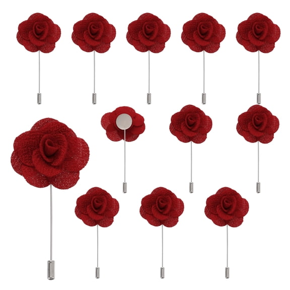 Uxcell 12pcs Red Camellia Boutonnieres Pins for Wedding Formal Party