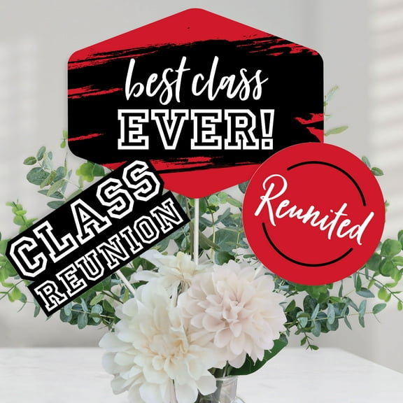 Big Dot of Happiness Reunited Red - School Class Reunion Party Centerpiece Sticks - Table Toppers - Set of 15