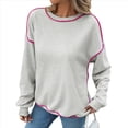 thumbnail image 3 of Sudadera Informal para Mujer, Cuello Redondo, Larga, Bloque de Color, Holgada, Tops Casuales de Moda para Otoño Gris XL, 3 of 10