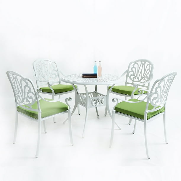 Onever Upland Outdoor Furniture 5 Piece Cast Aluminum Patio Dining Set With Cushions White Com Piece Cast Aluminum Patio Dining Set, White Cast Aluminum Patio Set