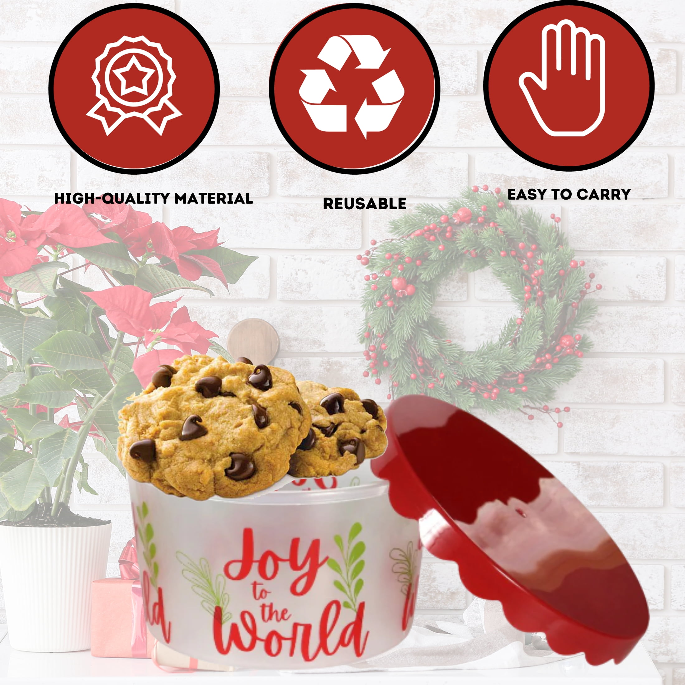 Christmas Round Plastic Cookie Containers with Lids Set of 2, Reusable  Storage Buckets for Candy Treat Goodies Favors Snacks, Gift Giving Box  Party