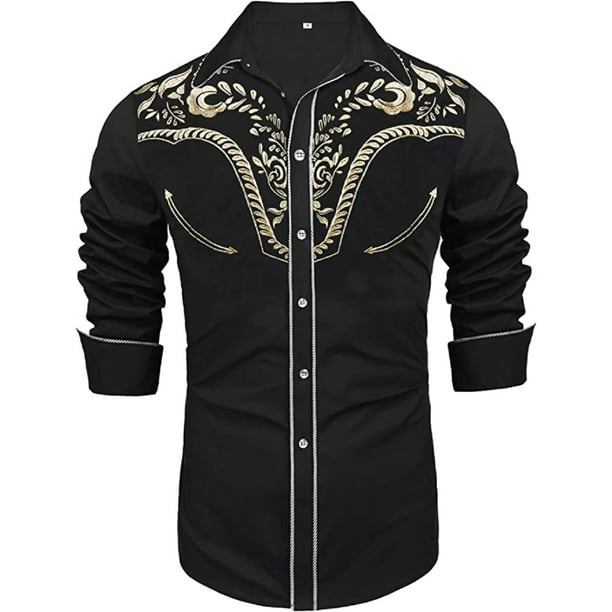 Daupanzees Slim Fit Shirts for Men Button Down Long Sleeve Embroidery ...