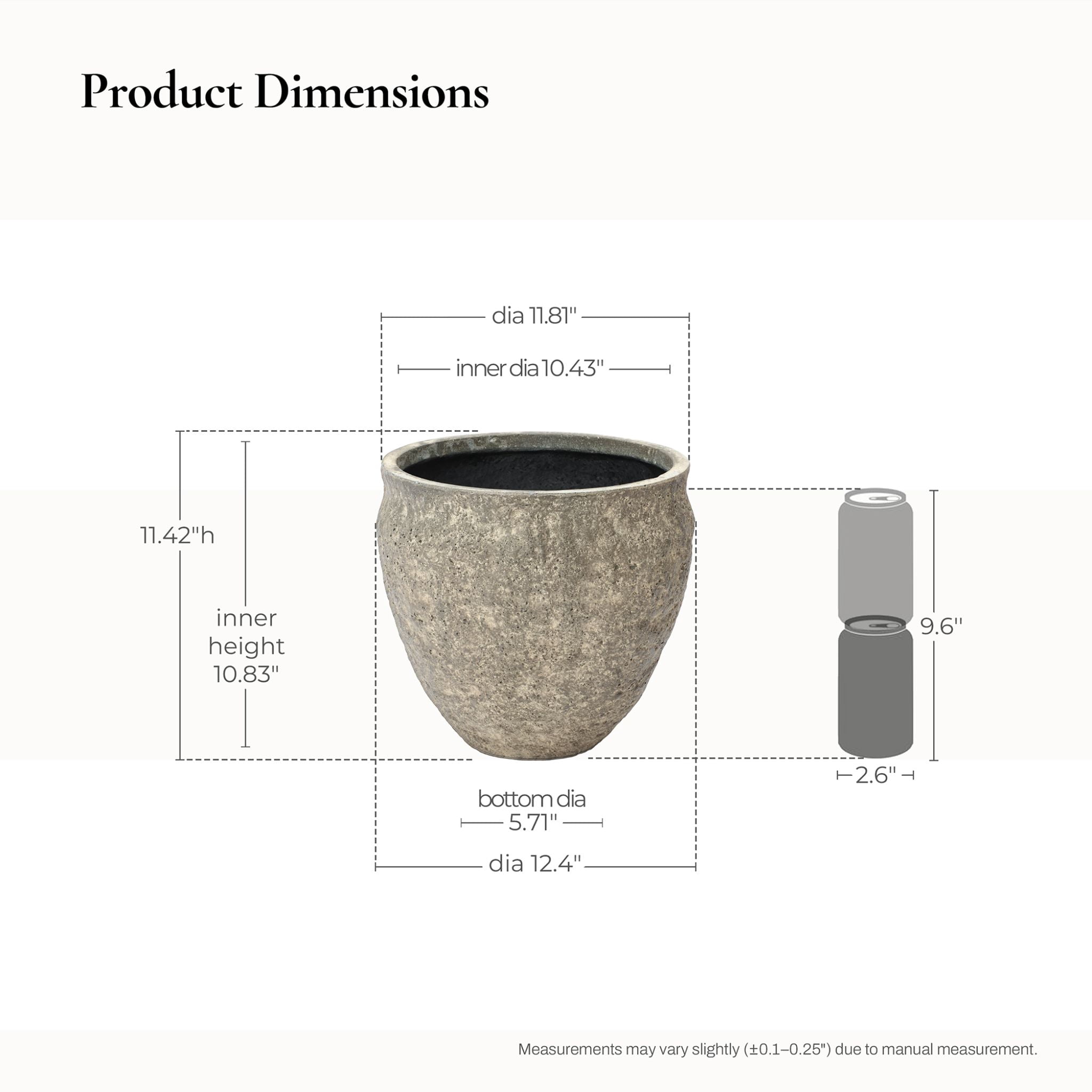 LuxenHome Weathered Earthstone Green Round Planter, 12.4" Round, Textured Concrete Pot