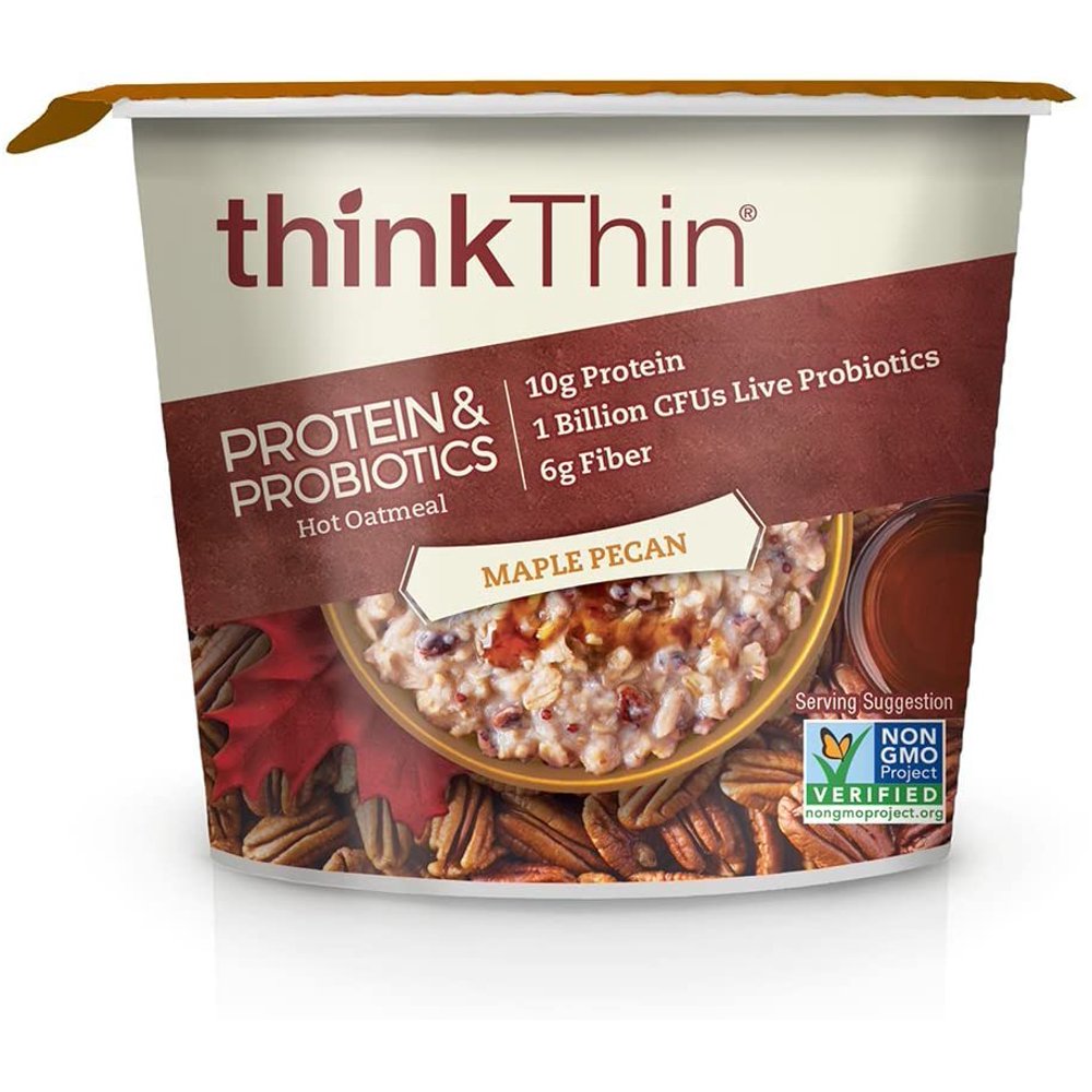 think! (thinkThin) Instant Oatmeal Cups, Protein & Probiotics, Vegan, Gluten Free, Steel Cut