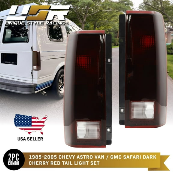 Dark RED / SMOKE REAR Tail Lights Set For 1985-2005 Chevy Astro Van / GMC Safari