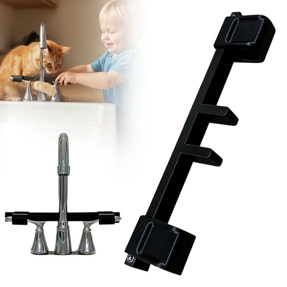 Faucet Handle Lock Anti-Slip Water Stop Guard with Central Pipe Fixation Prevent Flooding Safety Lock for Double Sink Faucets Black 1 Pc