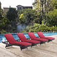 thumbnail image 1 of Modway de 4 Chaise Longue de Mobilier de Patio Extérieur en Osier, Rouge, 1 of 5