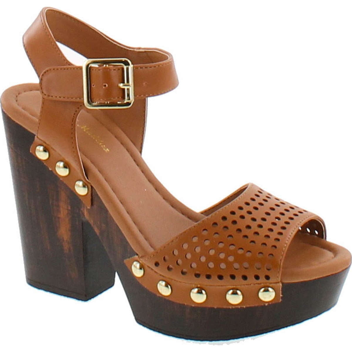 Mark and Maddux Antonio04 Wood Platform Women's Clog Sandals in Cognac