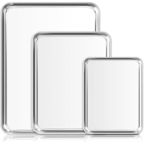 Behome Baking Sheet Set of 3, Stainless Steel Sheet Pan, 10/12/16 Inch, Thicker and Rust Resistant Baking Sheet Pan for Baking or Roasting
