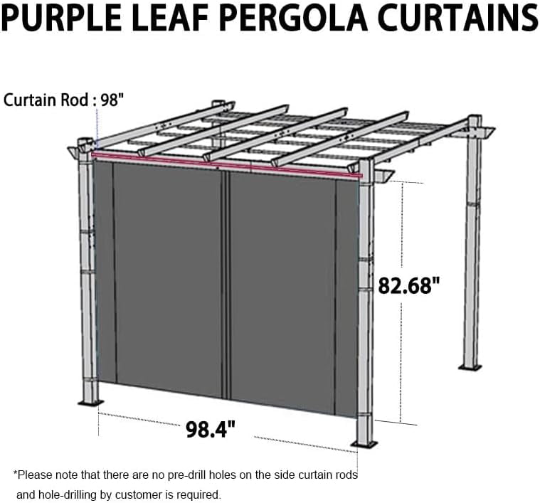 PURPLE LEAF Outdoor Curtains Privacy for 10' Side Pergola with Grommets and Rod Outside Porch Shade Patio Deck Retractable Replacement Gazebo Cabana Curtain Set of 2 Panels 49 x 82 inch Gray