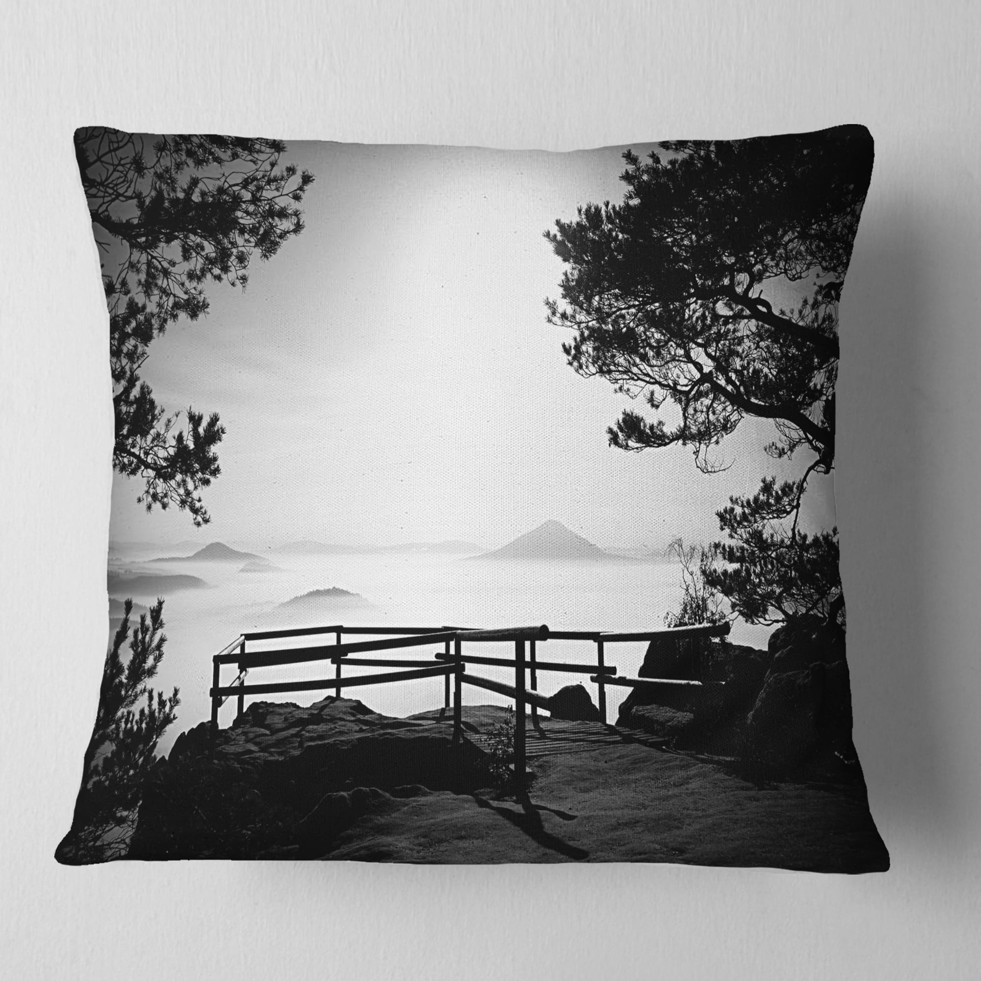 Designart Full Moon Autumn Midnight in Black - Landscape Photography Throw Pillow - 18x18