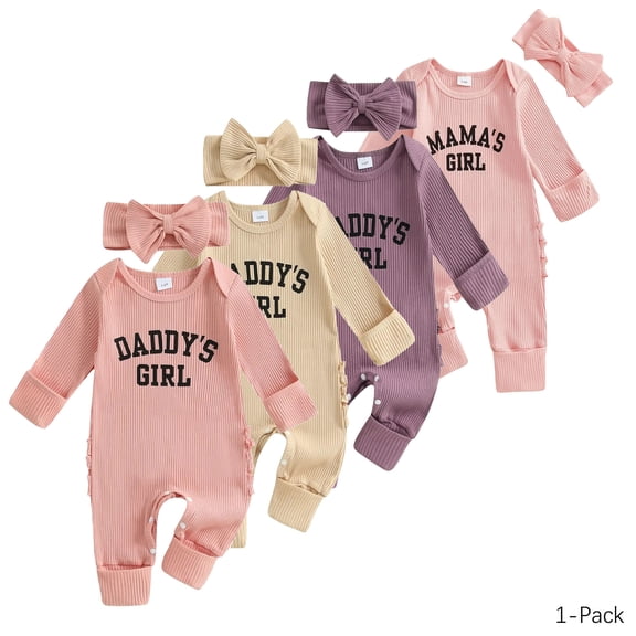 Beilxfa Baby Girl Newborn Clothes Western Outfit "DADDY'S GIRL" Letter Print Long Sleeve Romper Jumpsuit Infant Fall Winter 2PCS Outfits 0-6M