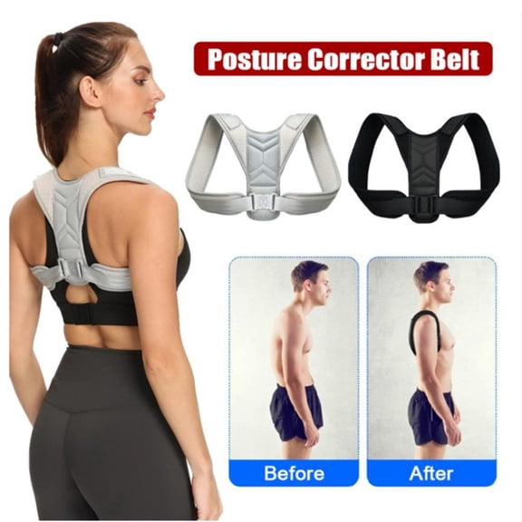 Professional Posture Corrector for Men & Women, Adjustable Back Brace with Intelligent Memory Webbing, Breathable Under-Clothes Support for Hunchback & Slouching Relief - Gray