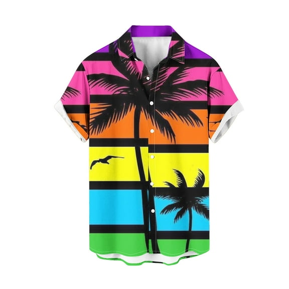 VBTAPA Funky Hawaiian Shirts for Men Short Sleeve Printed Casual Button Down Shirts Holiday Beach Party Shirts Summer Tropical Shirt Cruise Vacation Multicolor XXL