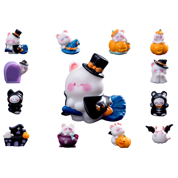Halloween Mini Scene Blind Bag Figurine Ghost Pumpkin Bear DIY Decor Micro Landscape Accessory for Party Favor Gift (A)