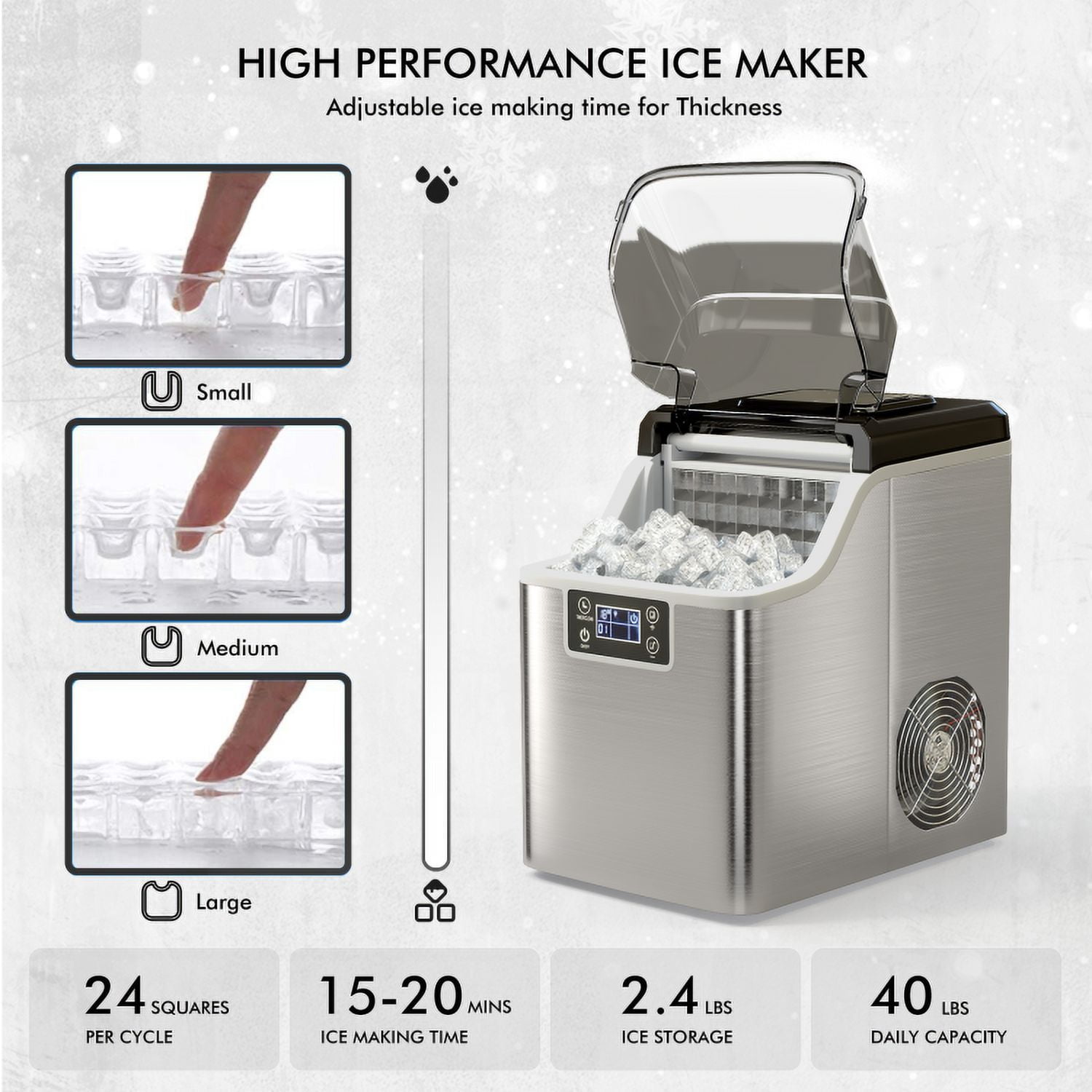 Spaco Electric Countertop Ice Maker with Ice Scoop and Basket-Sliver, Ice Maker Countertop Machine, Electric Ice Maker and Compact Portable Ice Maker, Perfect for Home/Kitchen/Office