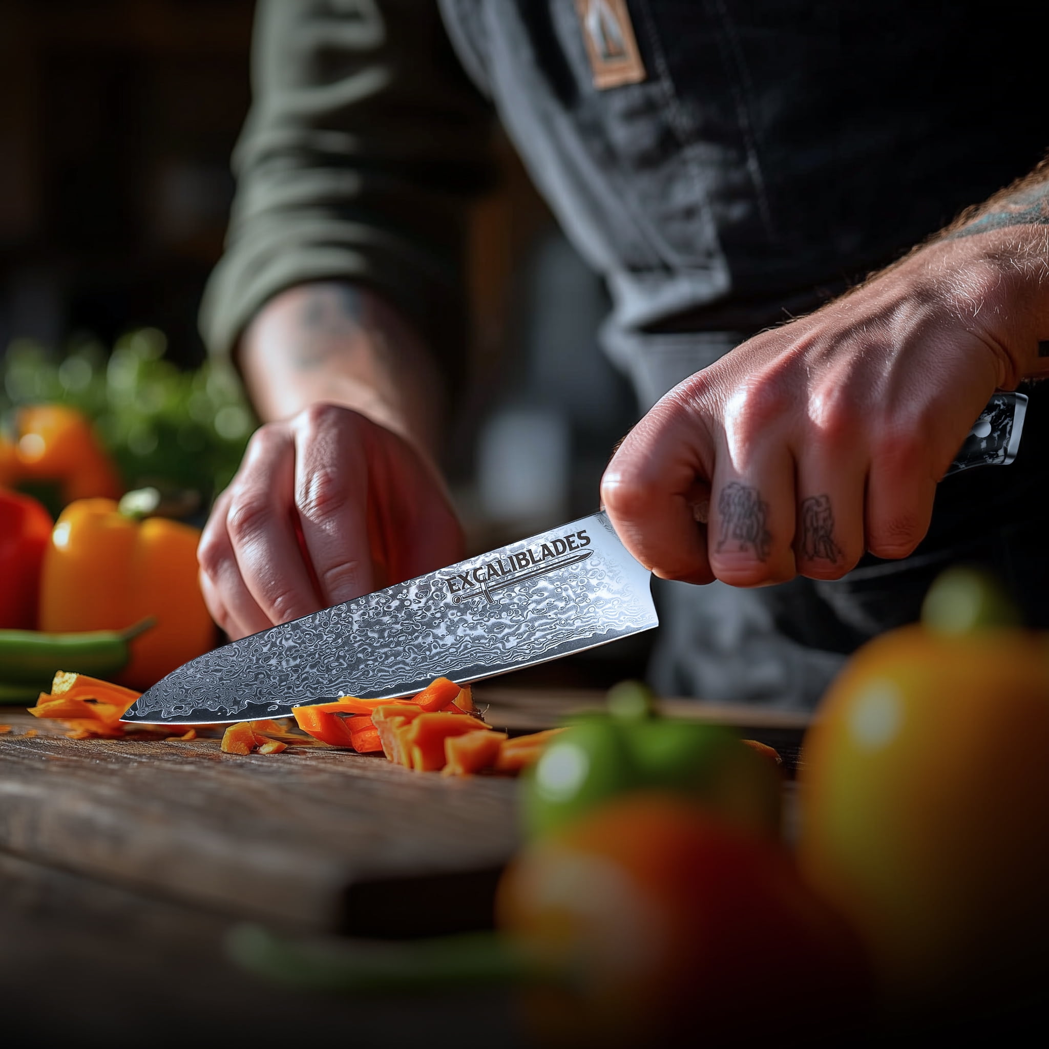 Excaliblades Ultra Sharp 8-Inch Stainless Steel Damascus Chef Knife with Ergonomic Handle