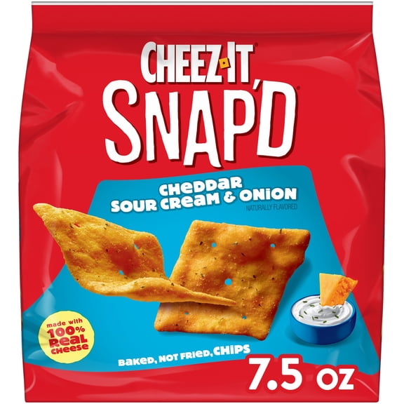 Cheez-It Snap'd Cheddar Sour Cream and Onion Cheesy Baked Chips, Lunch Snacks, 7.5 oz