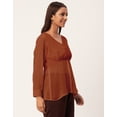 thumbnail image 2 of Moomaya Solid Cinched Waist Top, V-Neck Front Slit Buttoned Georgette Top, 2 of 8