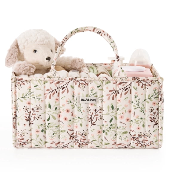 Blissful Diary Diaper Caddy Organizer,Baby Baskets for Baby Shower, Portable Nursery Changing Table Organizer, Diaper Bag, Infant Newborn Essentials Gift, Baby Registry Must Have, Botanical Floral