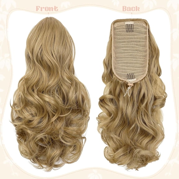 WEIF-15" Ponytail Extension Drawstring Curly Wavy Ponytail Extensions Clip in Long Pony Tails Hair Cute Synthetic Piece for Women Ash Blonde