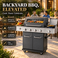 thumbnail image 2 of Seizeen Gas Grill with Side Burner, 56,000 BTU Outdoor BBQ 4-Burner Propane Grill with Lid Viewing Window, Built-in Thermometer, Cast Iron Grates, Warming Rack for Patio Backyard, 2 of 10