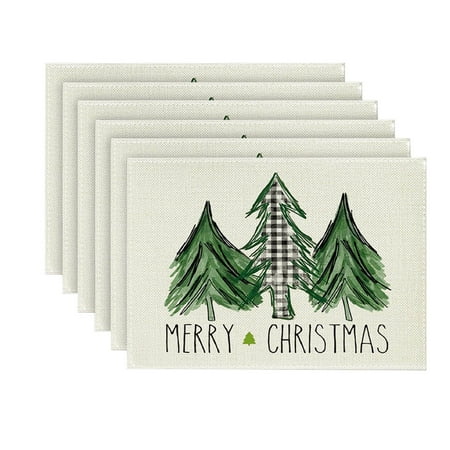 

6PCS Christmas Placemat Linen Tablecloth Thermal Mat Kitchen Table Mat Small Dining Set round Cork Mats Rectangle Formal Dining Room Table Set Small Mats for Tables Dining Table And Weave Dinner Mats