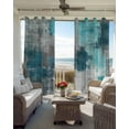 thumbnail image 4 of Teal Grey Blackout Curtains, Light Blocking Print Window Curtains, Modern Oil Painted Abstract Art Aesthetics Thermal Insulated Window Drapes for Living Room Kitchen Cafe 2 Panels, 55"W x 39"L, 4 of 9