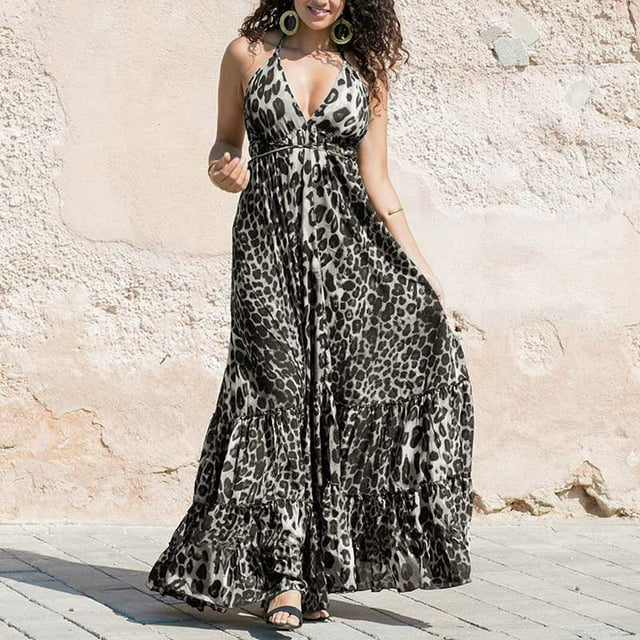 Lenago Robe Sans Manches Grande Taille pour Femmes Imprimé Géométrique Rayé Bretelles Col en V Jupe Longue Sans Manches Robes d'Été Plage en Liquidation