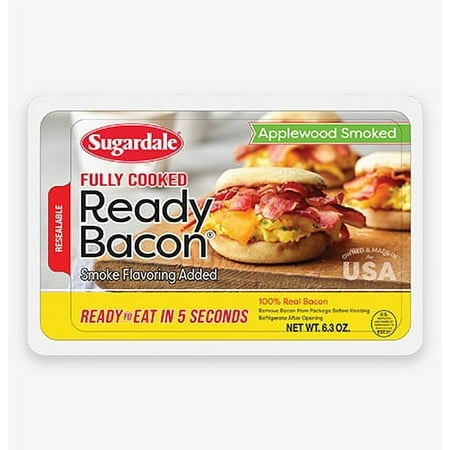 Sugardale Applewood Smoked Regular Sliced Fully Cooked Ready Bacon, 6.3 oz