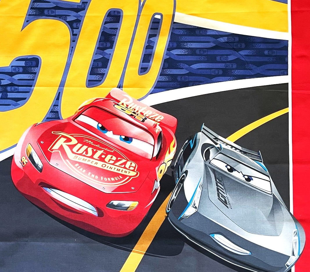 1 Panel - Disney Cars Florida 500 Race Cotton Fabric Panel - Lightning McQueen & Jackson Storm (Great for Quilting, Sewing, Craft Projects, Wall Hangings, and More) 36" X 44"
