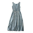 thumbnail image 2 of QUNYINEY Summer Dresses for Women 2025 Casual Plaid Midi A-Line Dresses Sleeveless Cotton Linen Loose Crew Neck Flowy Sundress, 2 of 9